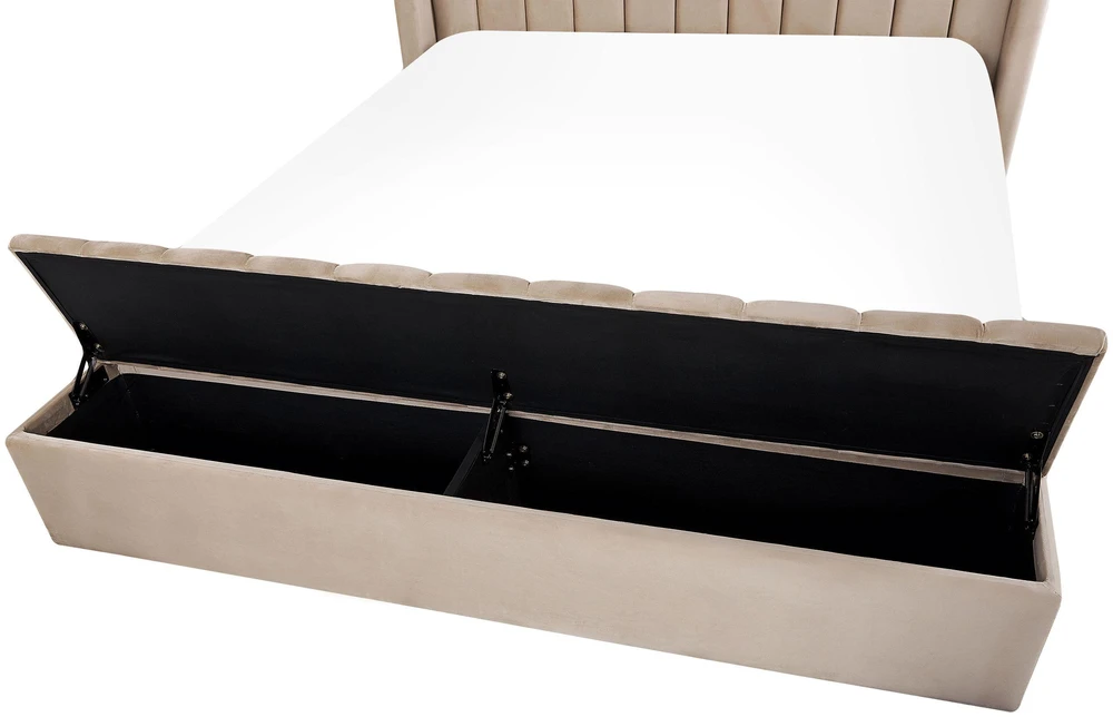 Beliani Vandens lova su suoliuku NOYERS veliūras smėlio spalvos 180 x 200 cm