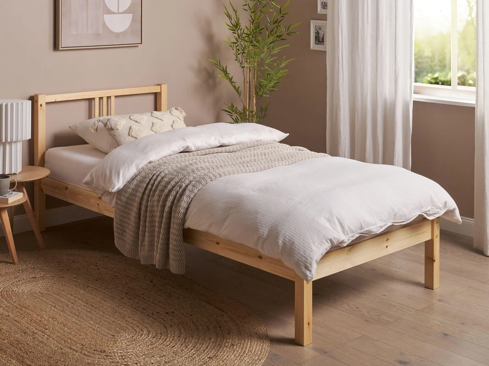 Beliani VANNES pušies medienos lova 90 x 200 cm šviesiai ruda