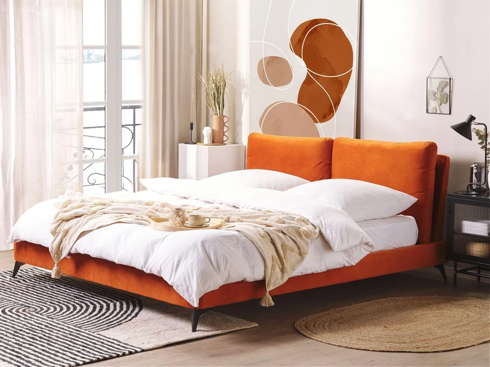 Beliani Veliūrinė lova MELLE 180 x 200 cm oranžinė