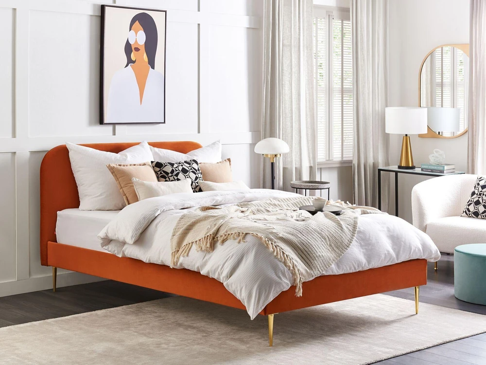 Beliani Velūrinė lova FLAYAT 160 x 200 cm oranžinė