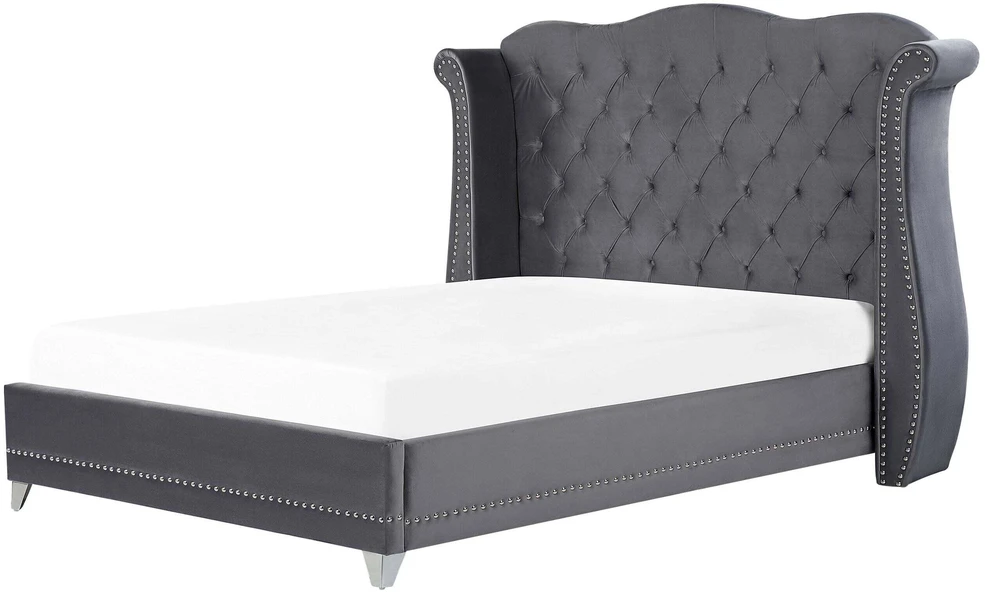 Beliani Velvetinė lova AYETTE 180 x 200 cm pilka
