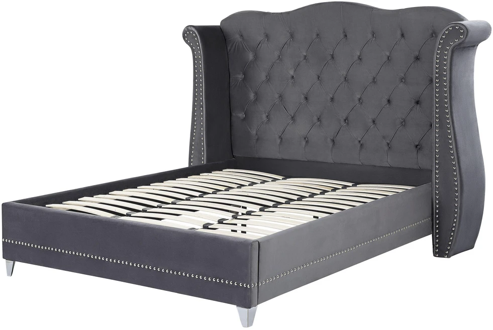 Beliani Velvetinė lova AYETTE 180 x 200 cm pilka