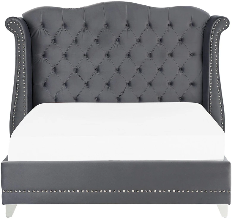 Beliani Velvetinė lova AYETTE 180 x 200 cm pilka