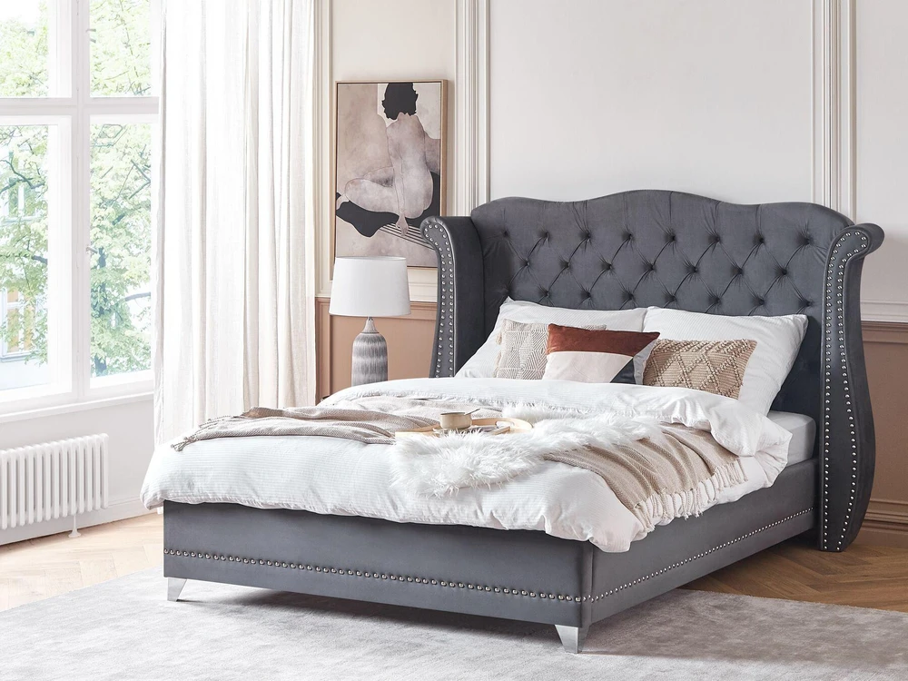 Beliani Velvetinė lova AYETTE 180 x 200 cm pilka