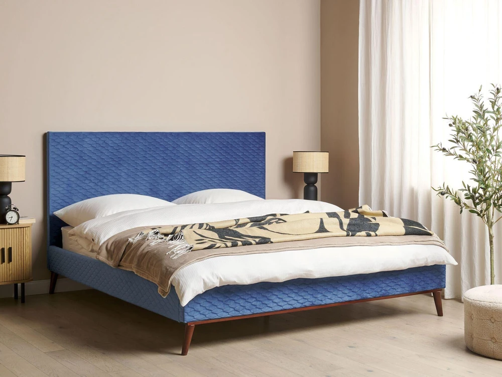 Beliani Velvetinė lova BAYONNE 180 x 200 cm, mėlyna