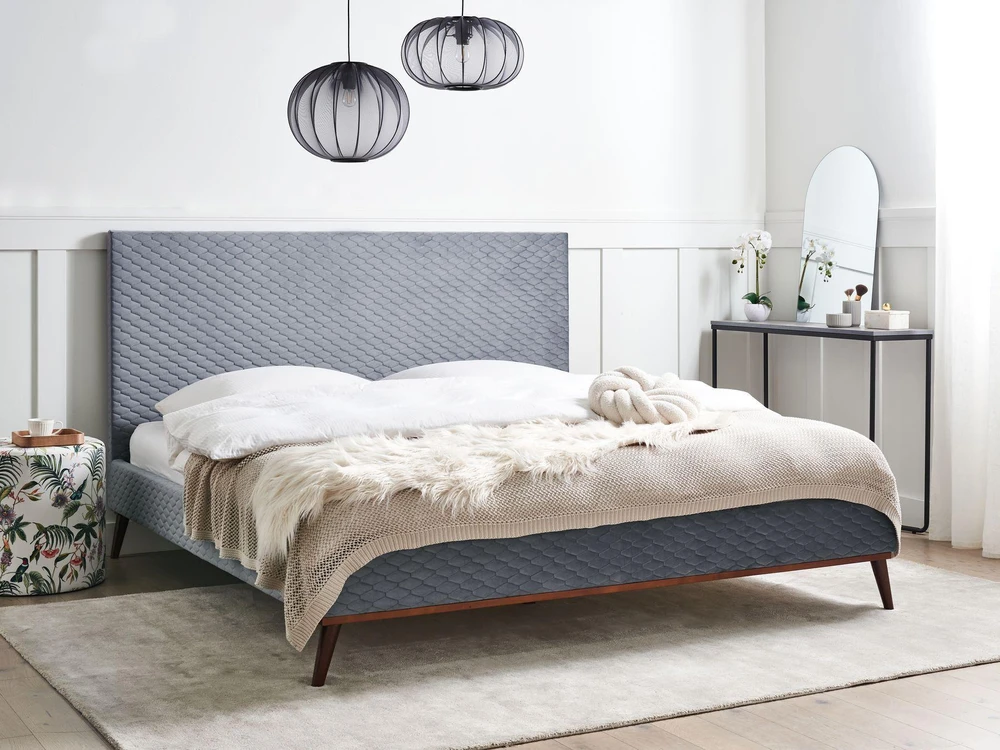 Beliani Velvetinė lova BAYONNE 180 x 200 cm šviesiai pilka