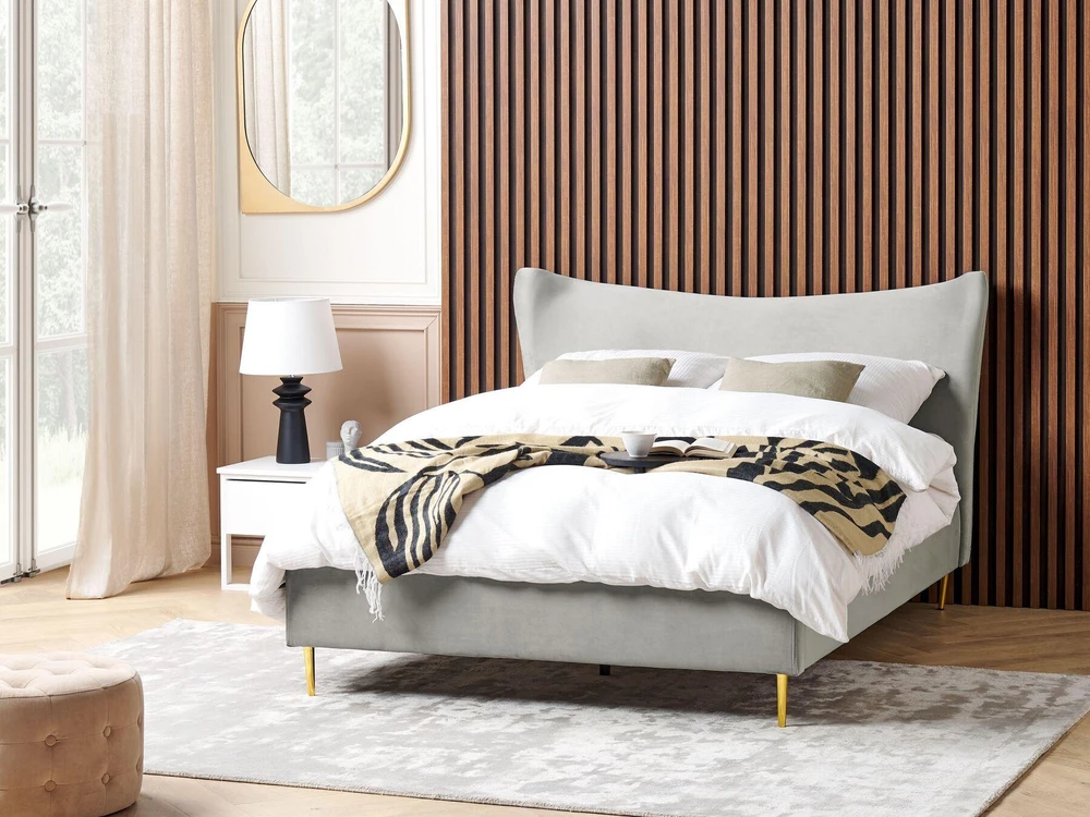 Beliani Velvetinė lova CHALEIX 140 x 200 cm Šviesiai pilka