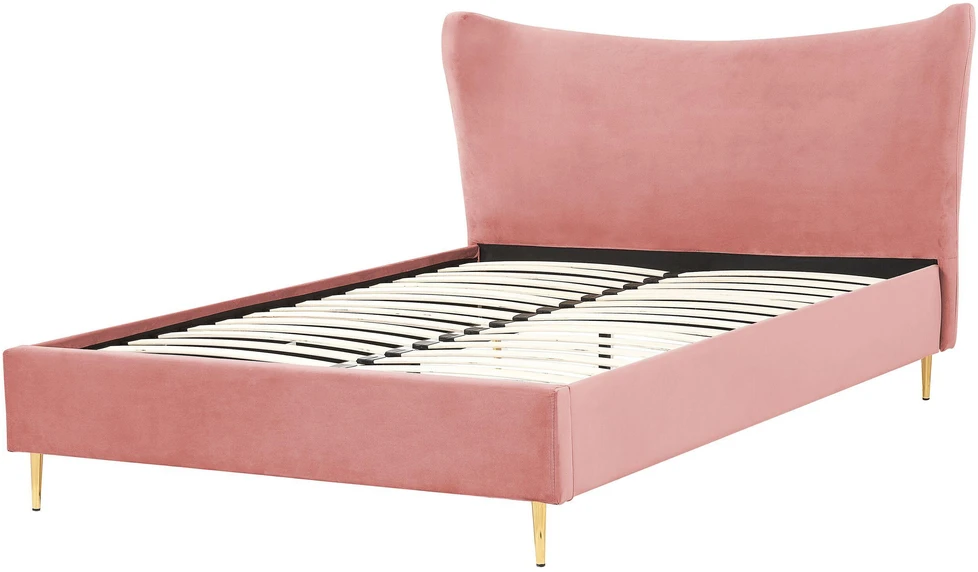 Beliani Velvetinė lova CHALEIX 160 x 200 cm persikinė