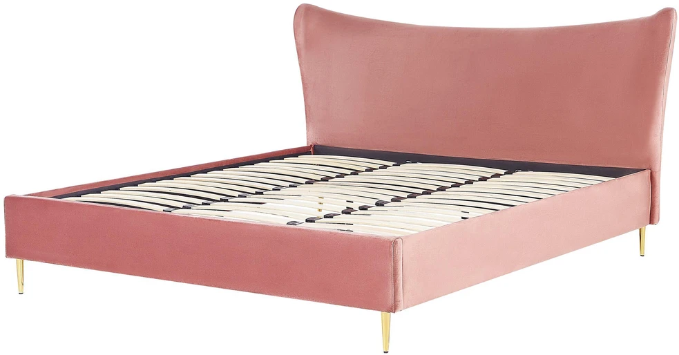 Beliani Velvetinė lova CHALEIX 180 x 200 cm persiko spalvos
