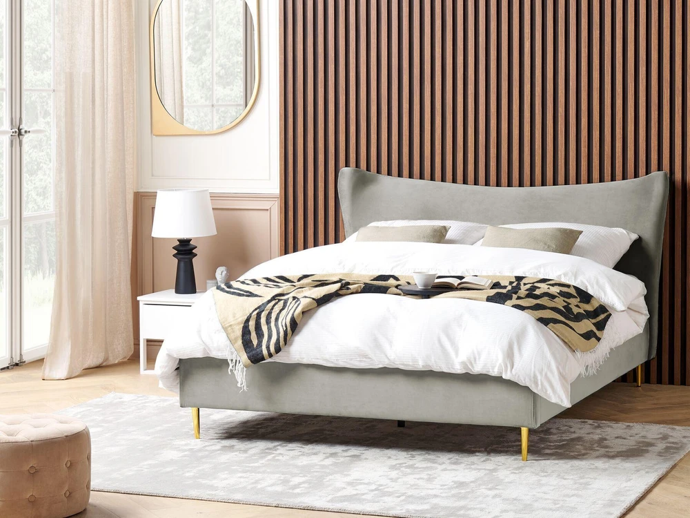Beliani Velvetinė lova CHALEIX 180 x 200 cm šviesiai pilka