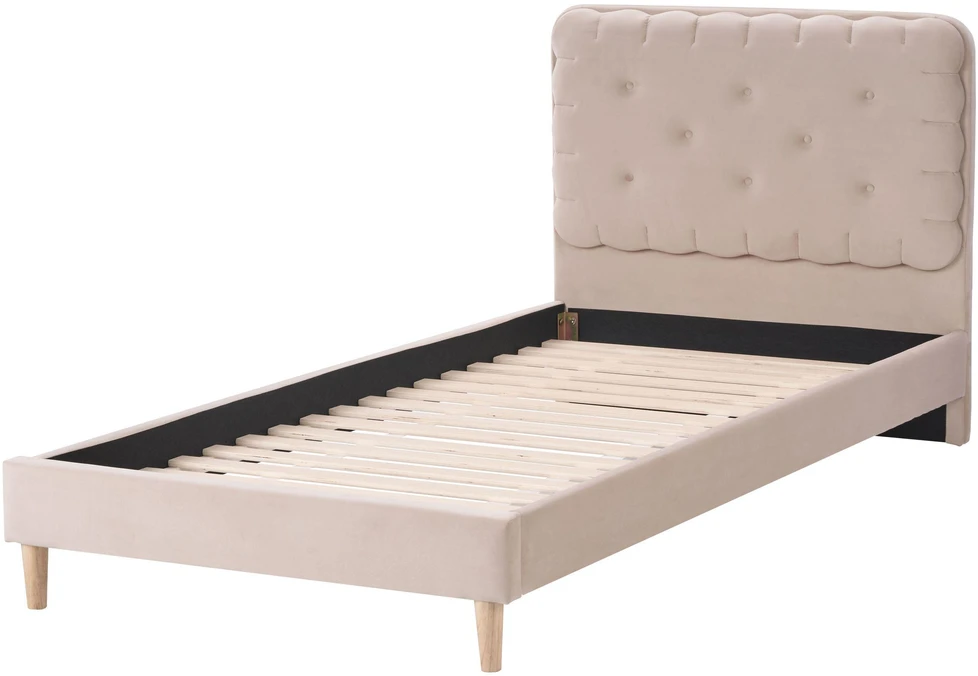 Beliani Velvetinė lova CORSAINT 90 x 200 cm, smėlio spalvos
