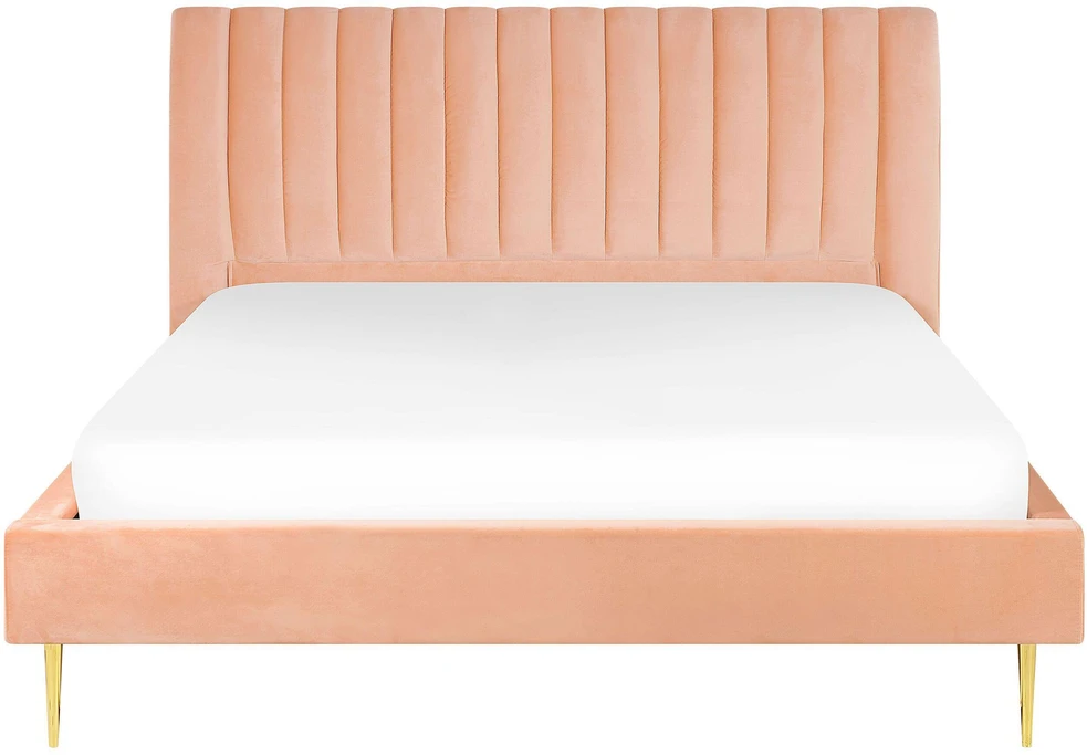 Beliani Velvetinė lova MARVILLE 180 x 200 cm persiko spalvos