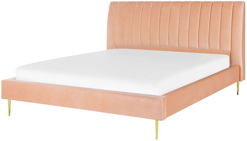 Beliani Velvetinė lova MARVILLE 180 x 200 cm persiko spalvos