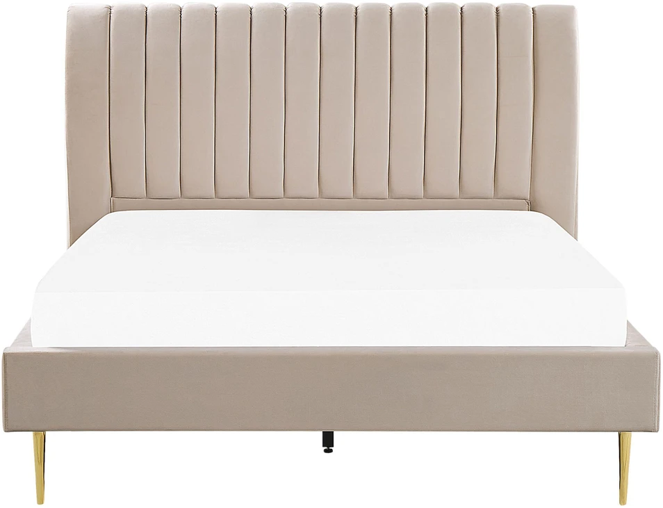 Beliani Velvetinė lova MARVILLE 180 x 200 cm smėlio spalvos