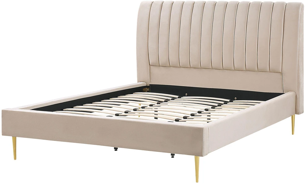 Beliani Velvetinė lova MARVILLE 180 x 200 cm smėlio spalvos