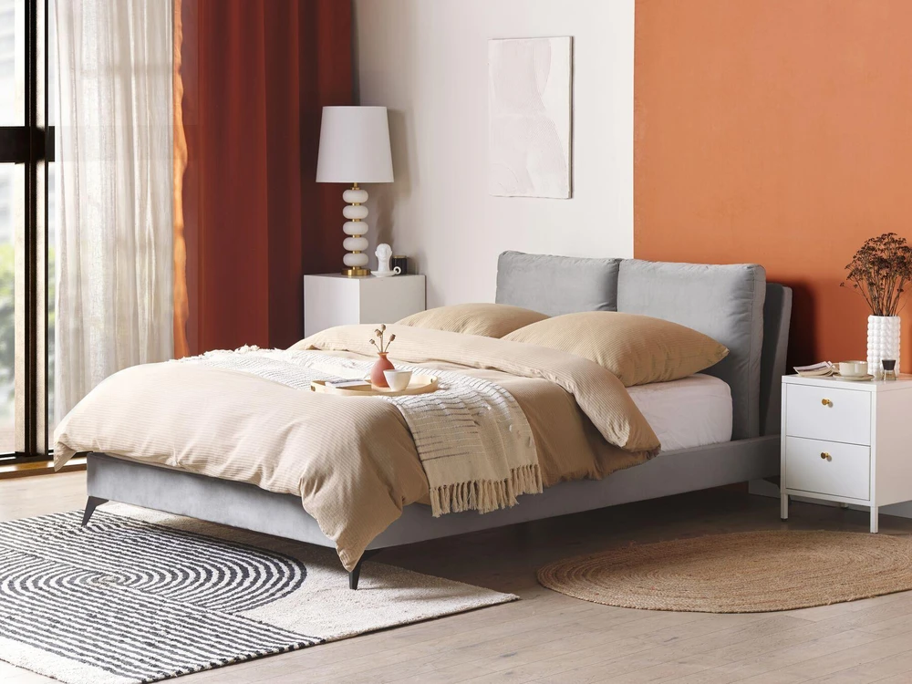 Beliani Velvetinė lova MELLE 140 x 200 cm pilka