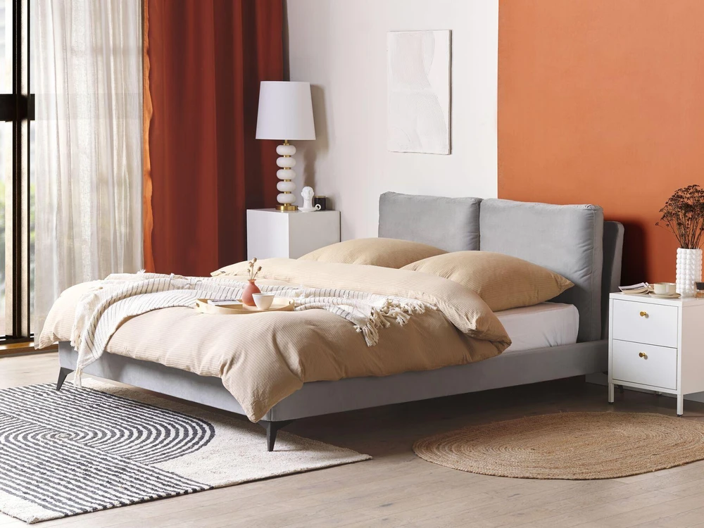 Beliani Velvetinė lova MELLE 160 x 200 cm Pilka