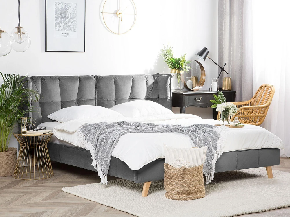 Beliani Velvetinė lova SENLIS 180 x 200 cm pilka