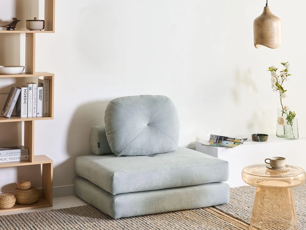 Beliani Viengulė išskleidžiama sofa OLDEN, šenilinė, mėlyna
