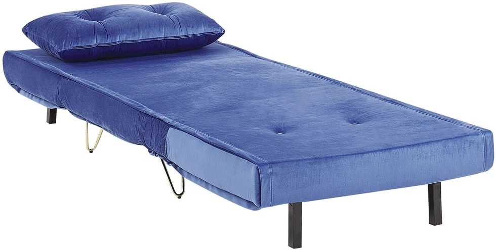 Beliani Viengulė išskleidžiama sofa VESTFOLD, veliūras, tamsiai mėlyna