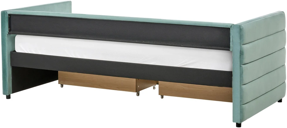 Beliani Viengulė lova su stalčiais MARRAY, veliūrinė, mėtų žalia, 90 x 200 cm