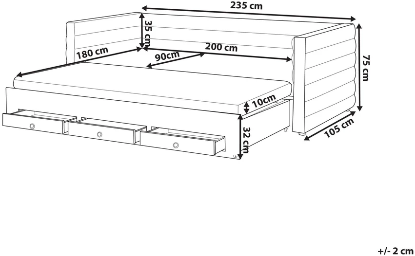 Beliani Viengulė lova su stalčiais veliurinė MEUDON 90 x 200 cm pilka