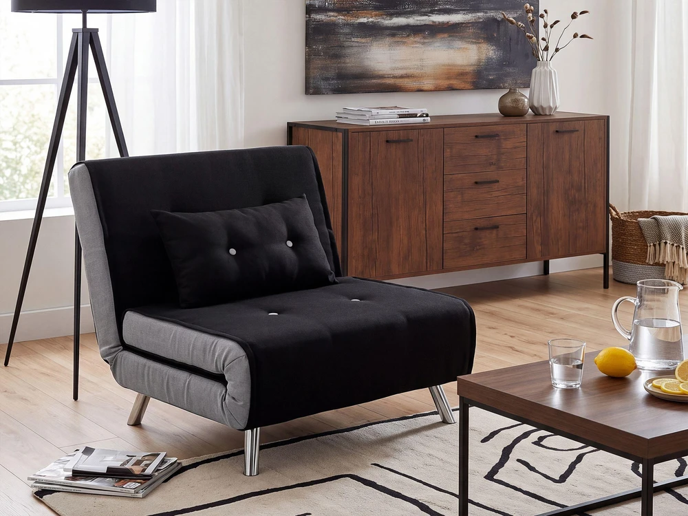 Beliani Vienvietė išskleidžiama sofa FARRIS juoda