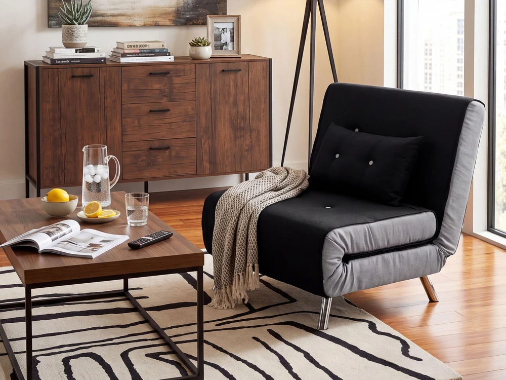 Beliani Vienvietė išskleidžiama sofa FARRIS juoda