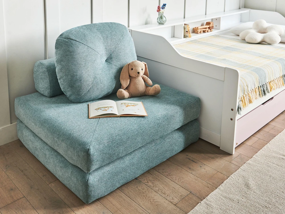 Beliani Vienvietė išskleidžiama sofa OLDEN, šviesiai mėlyna