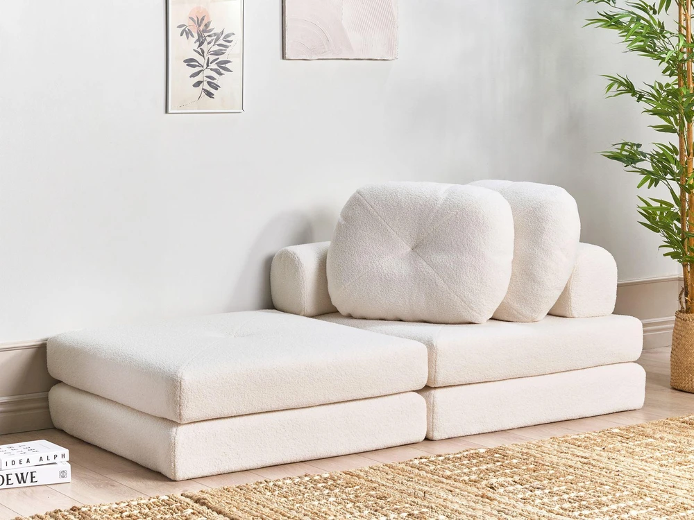 Beliani Vienvietė išskleidžiama sofa OLDEN Boucle balta