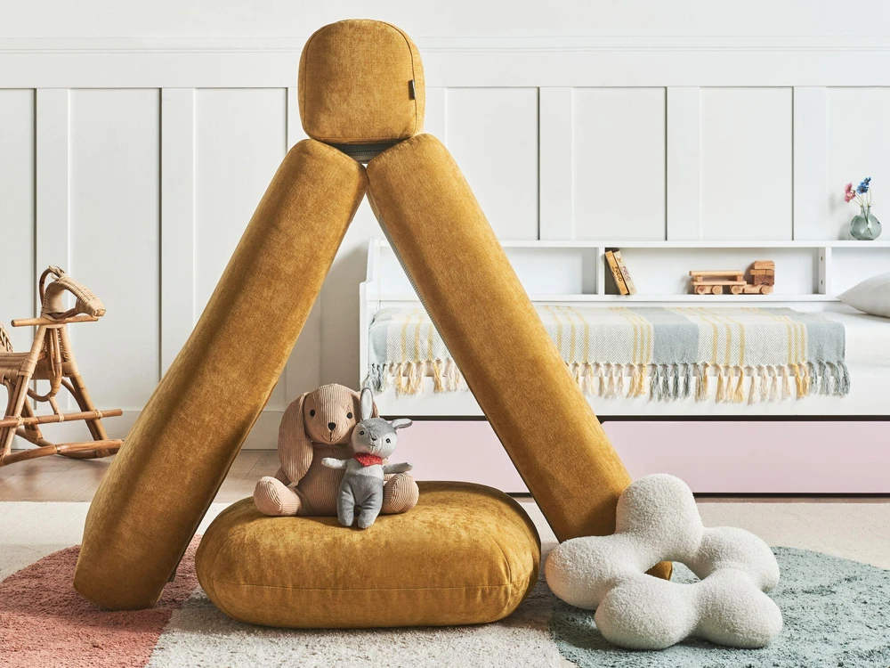 Beliani Vienvietė išskleidžiama sofa OLDEN, geltonas šenilinis audinys