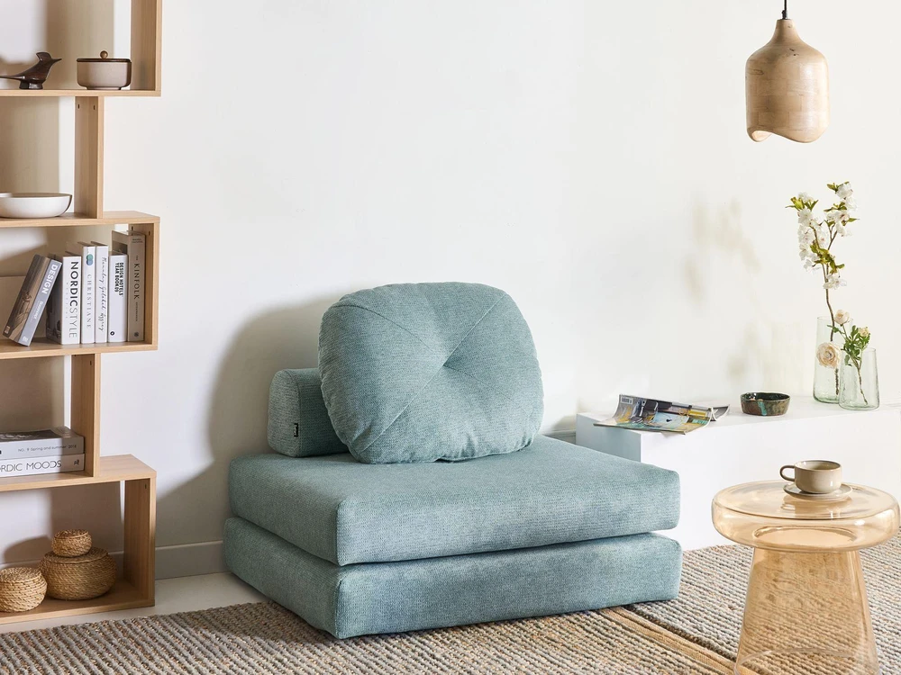 Beliani Vienvietė išskleidžiama sofa OLDEN, šviesiai mėlyna