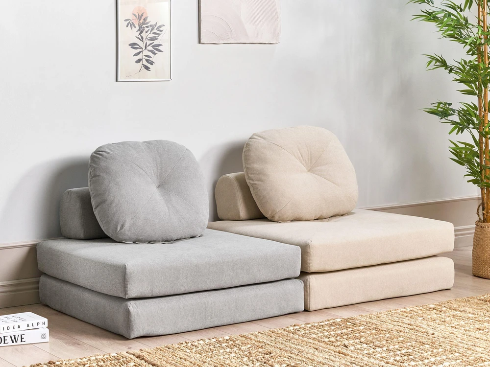 Beliani Vienvietė išskleidžiama sofa OLDEN šviesiai pilka