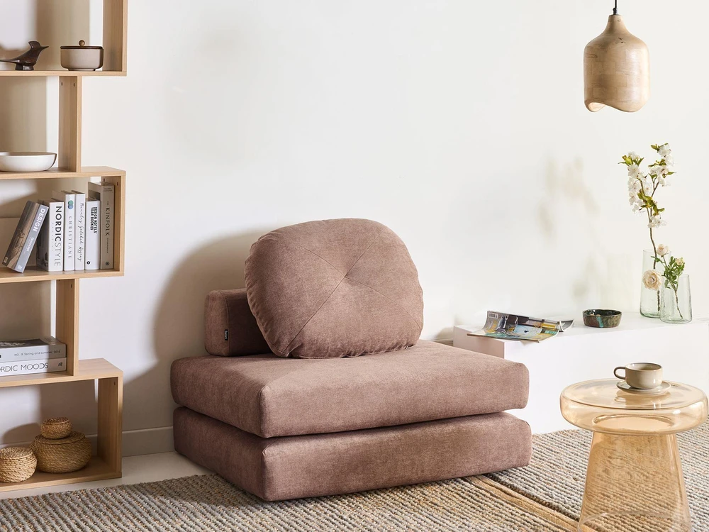 Beliani Vienvietė išskleidžiama sofa OLDEN, rudos spalvos šenilo audinys