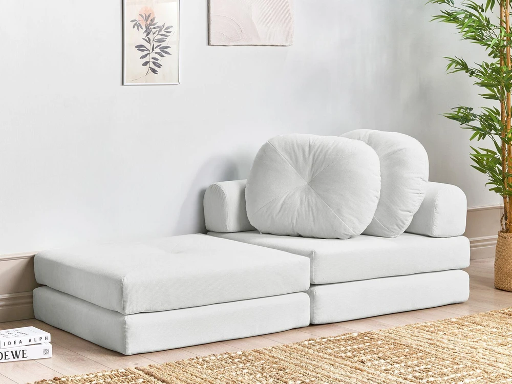 Beliani Vienvietė išskleidžiama sofa OLDEN, velvetas, kreminė balta