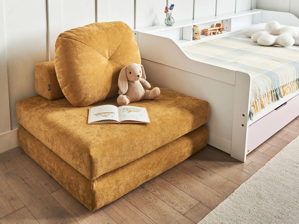 Beliani Vienvietė išskleidžiama sofa OLDEN, geltonas šenilinis audinys
