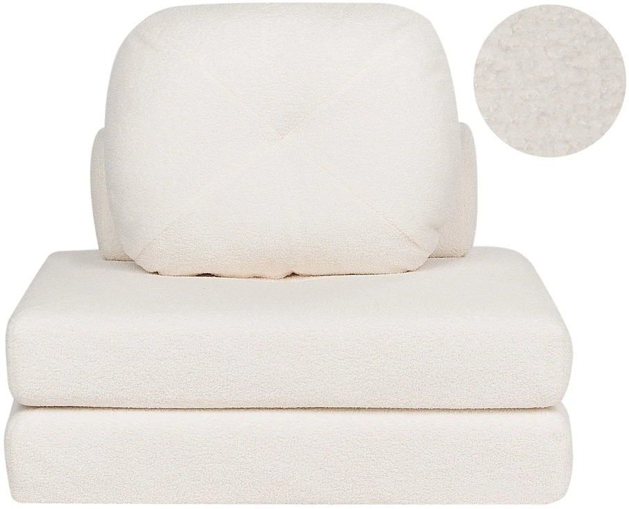 Beliani Vienvietė išskleidžiama sofa OLDEN Boucle balta