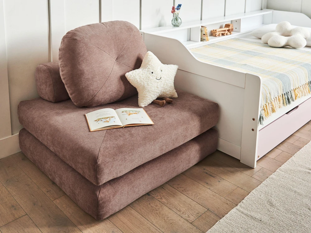 Beliani Vienvietė išskleidžiama sofa OLDEN, rudos spalvos šenilo audinys