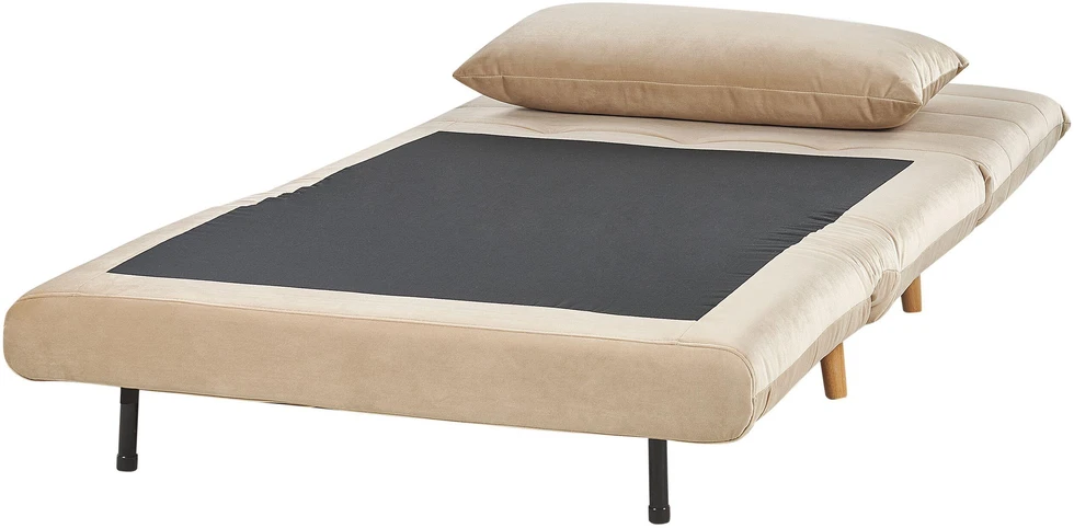 Beliani Vienvietė išskleidžiama sofa SETTEN, veliūras, smėlio spalvos