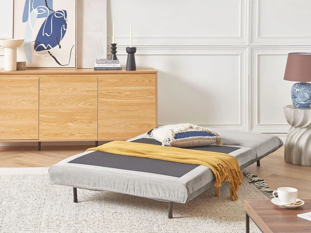 Beliani Vienvietė išskleidžiama sofa SETTEN, veliūras, šviesiai pilka
