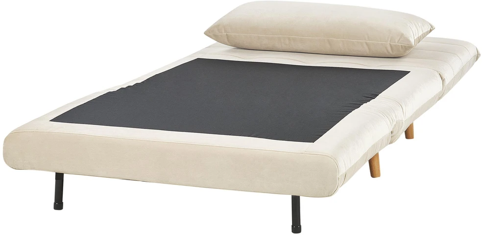Beliani Vienvietė išskleidžiama sofa SETTEN, veliūras, šviesiai smėlio spalvos