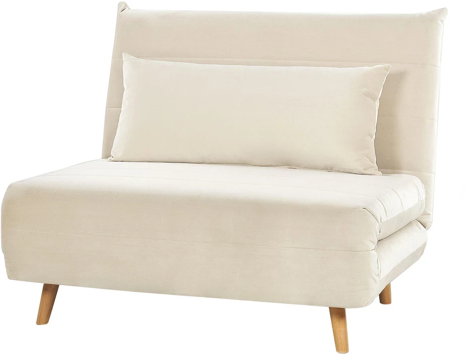 Beliani Vienvietė išskleidžiama sofa SETTEN, veliūras, šviesiai smėlio spalvos