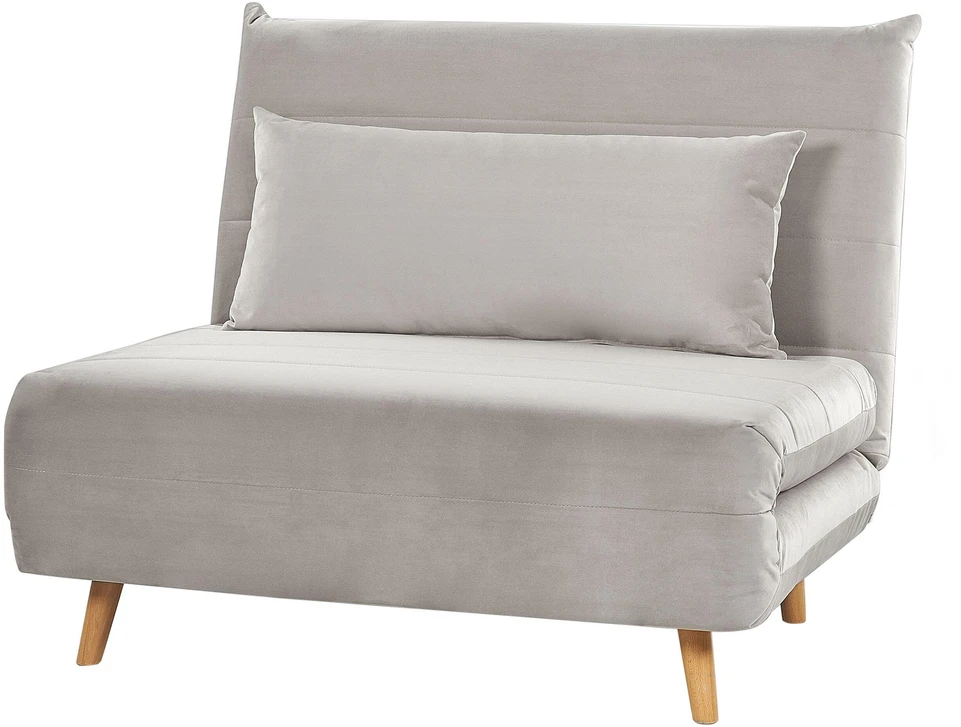 Beliani Vienvietė išskleidžiama sofa SETTEN, veliūras, šviesiai pilka