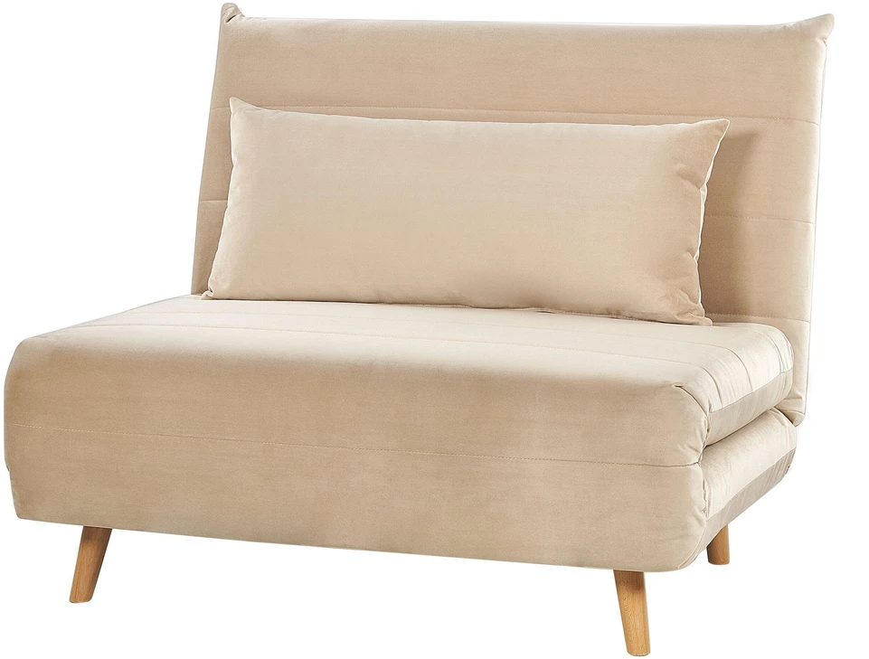 Beliani Vienvietė išskleidžiama sofa SETTEN, veliūras, smėlio spalvos