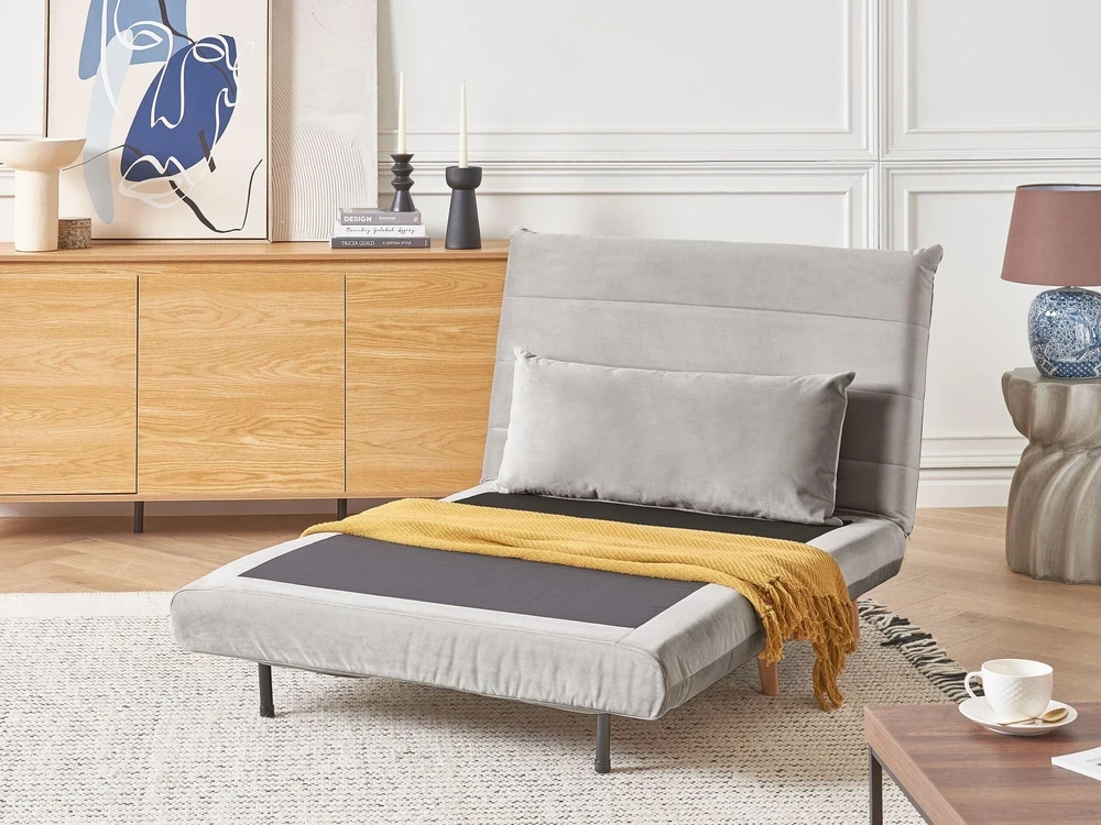 Beliani Vienvietė išskleidžiama sofa SETTEN, veliūras, šviesiai pilka
