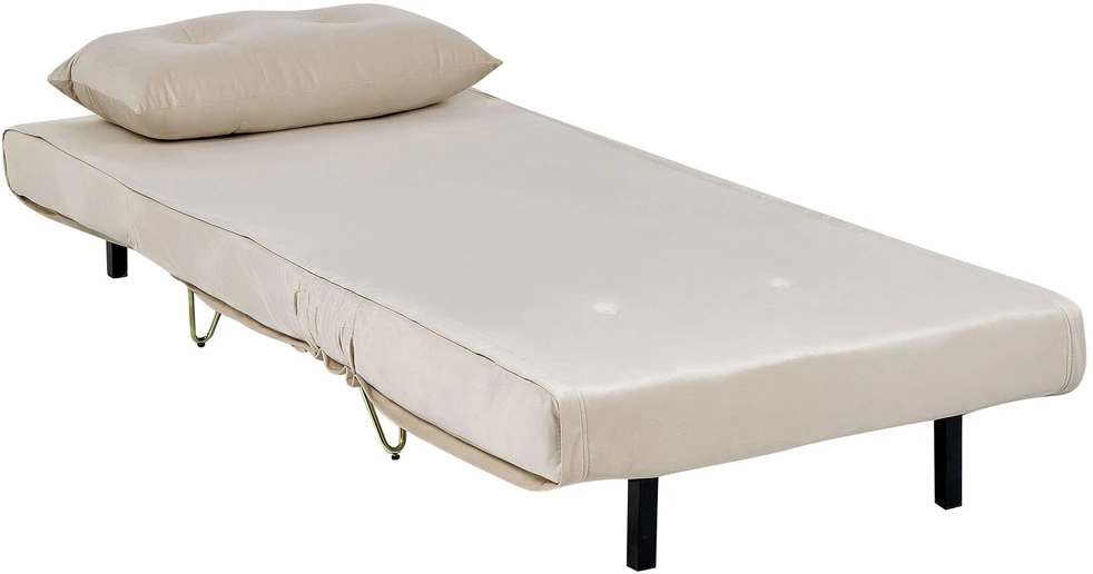 Beliani Vienvietė išskleidžiama sofa VESTFOLD, veliūrinė, smėlio spalvos