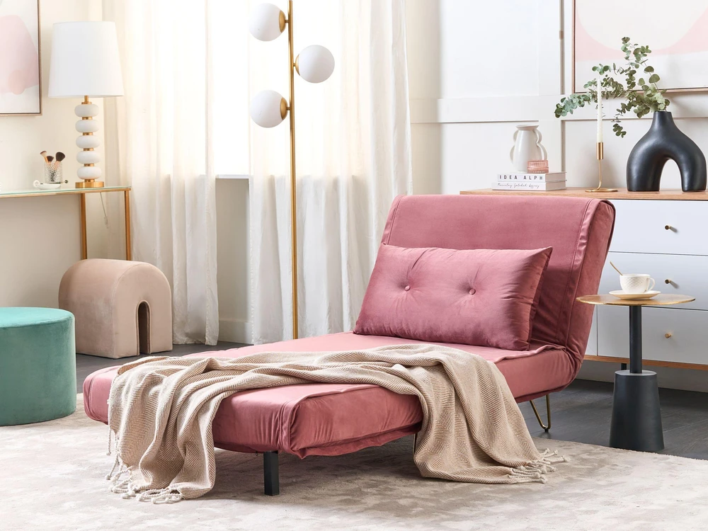 Beliani Vienvietė išskleidžiama sofa VESTFOLD, rožinė, veliūrinė