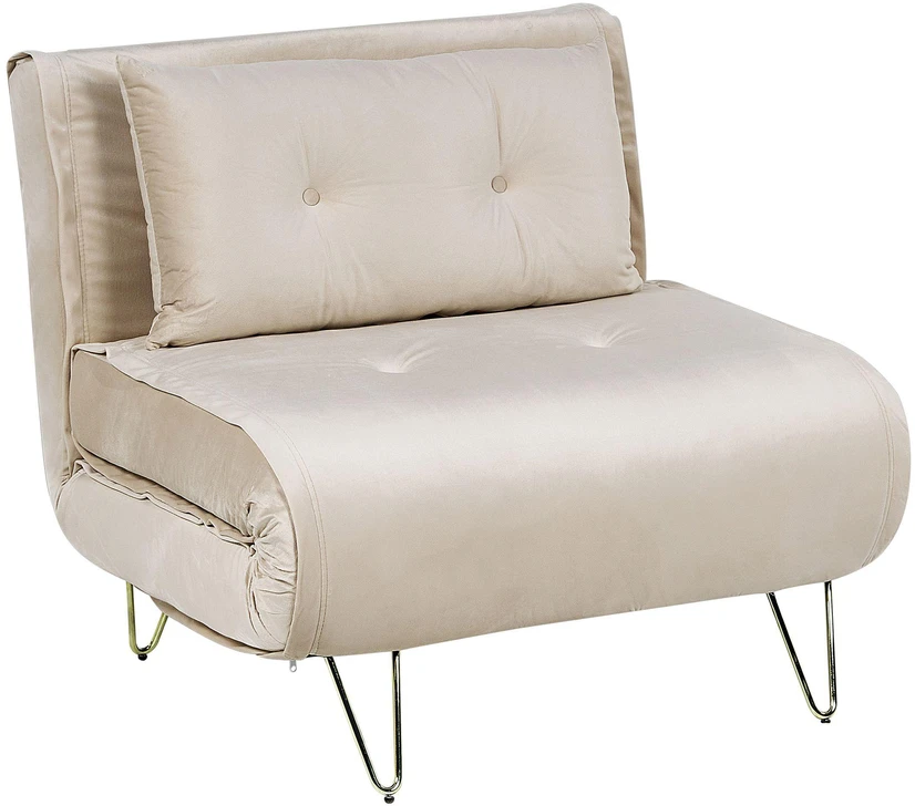 Beliani Vienvietė išskleidžiama sofa VESTFOLD, veliūrinė, smėlio spalvos