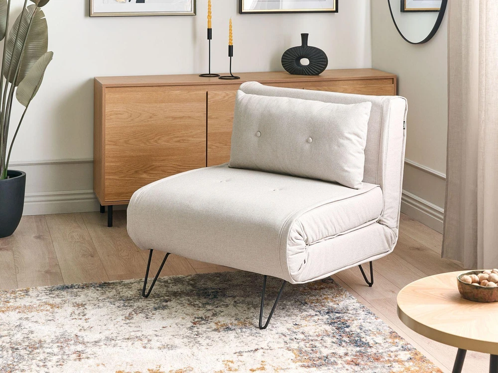 Beliani Vienvietė išskleidžiama sofa VESTFOLD, šviesiai smėlio spalvos