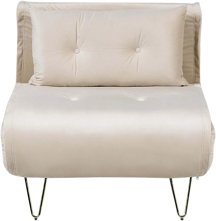 Beliani Vienvietė išskleidžiama sofa VESTFOLD, veliūrinė, smėlio spalvos